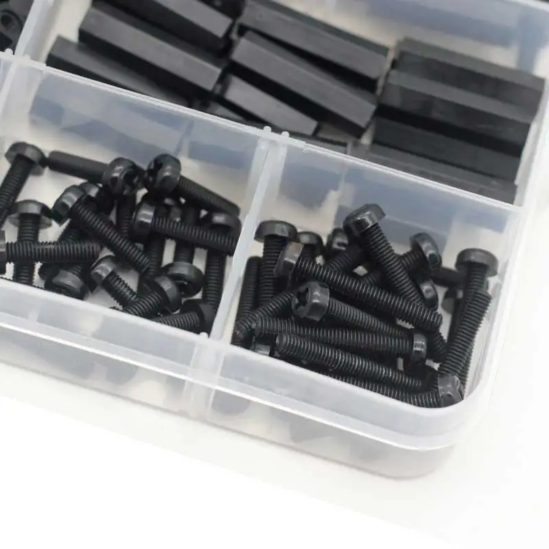 380Pcs M3 Black Hex Nylon Standoff Spacer Column Flat Head Nylon Plastic Spacing Screws Nuts Assortment Kit For PCB Motherboard