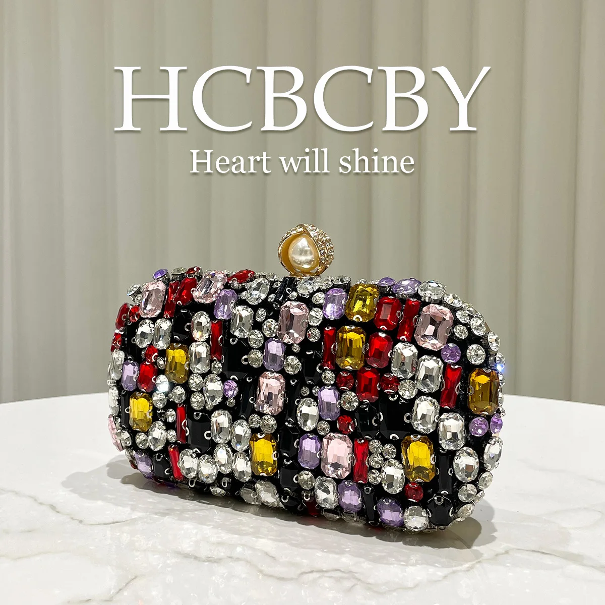 Black light luxury colorful rhinestone decorative high-end clutch bag, women's fashion temperament elegant dinner bag