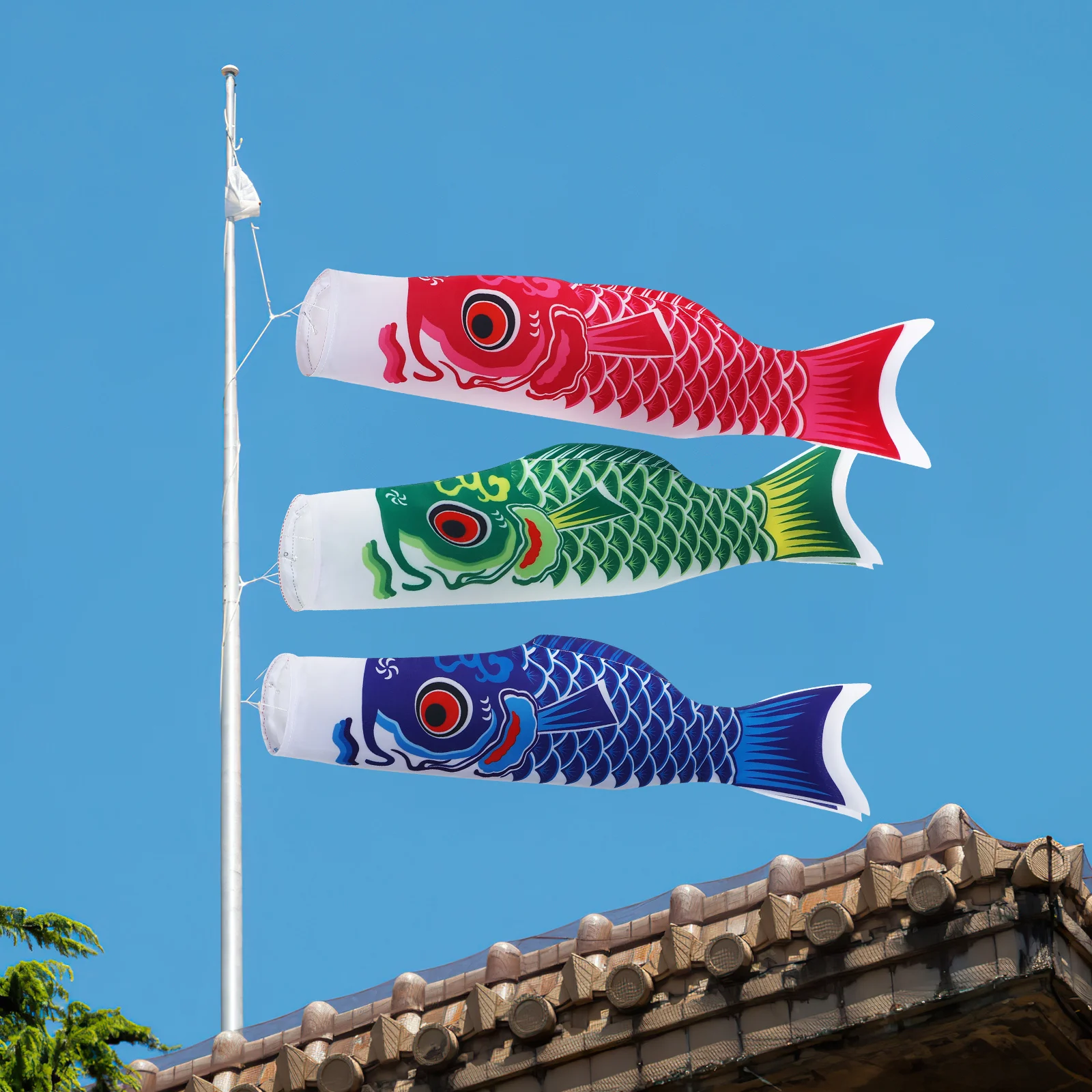 

5pcs Carp Streamer Flags Japanese Style Fish Garden Decoration Outdoor Windsock Banner Portable Funny Fish Flags for Outside