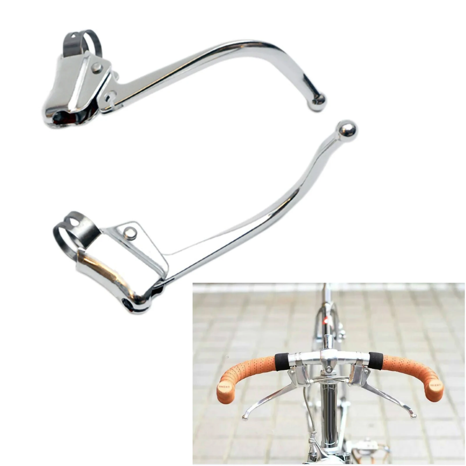 1 Pair Stainless Steel Bicycle Brake Levers, 22-24mm Grip Diameter, Retro Style for Fixed Gear Bikes