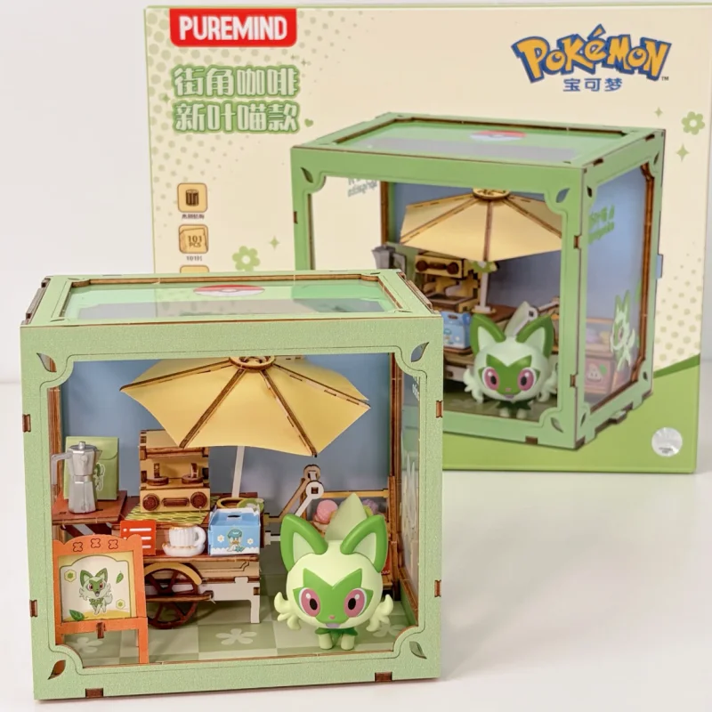 PUREMIND Pokémon Series Building Blocks Colorful Street Scene Pikachu Post Office Eevee Time Station Assembled Model Gift
