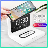 3 in 1 10W Wireless Charger Pad Stand With Alarm Clock LED Digital Thermometer TIME，Fast Charging Dock Station For IPhone/Huawei