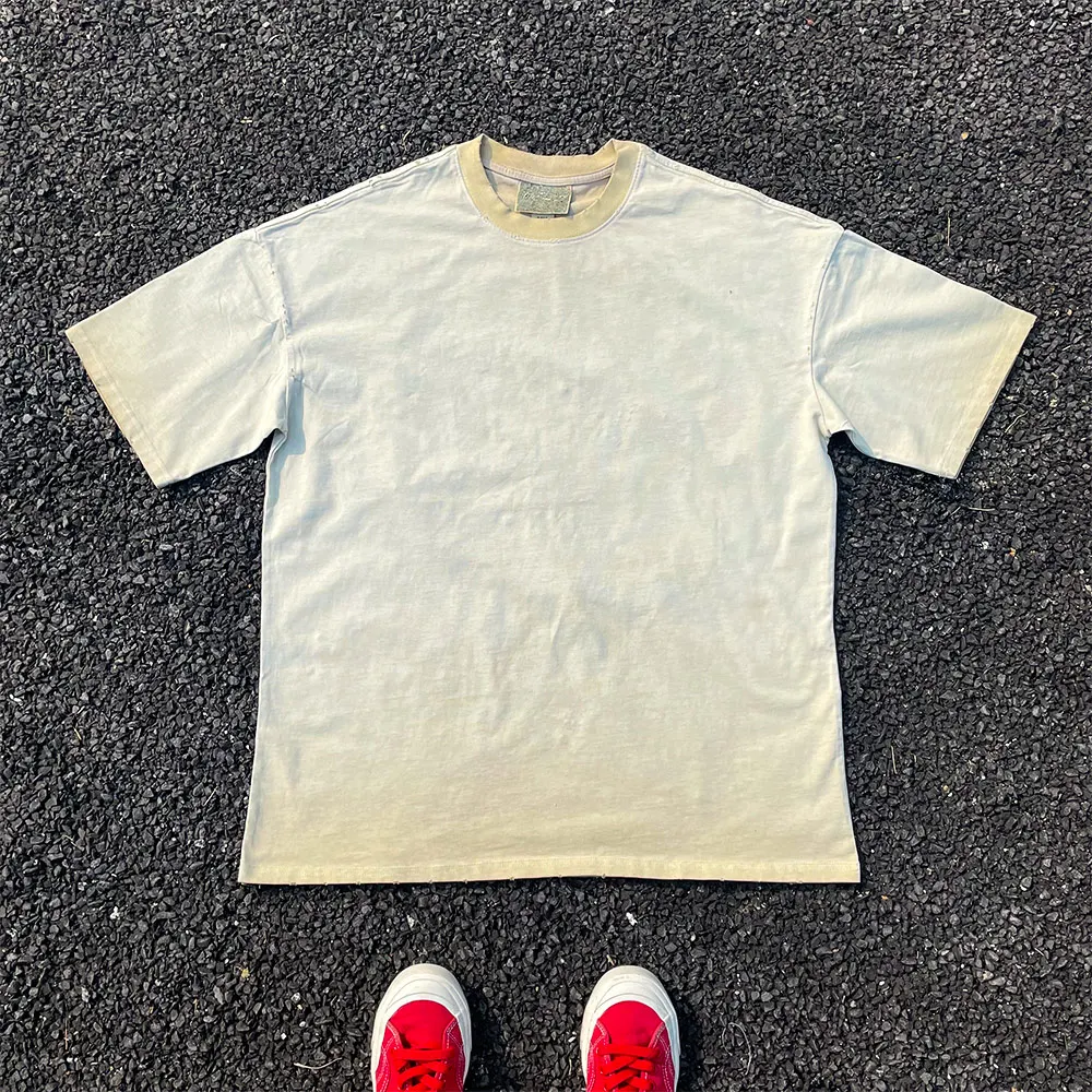 Wang Studio Vintage Washed Heavyweight  Color Distressed Gradient Couple Large Size Short Sleeve T-Shirt Loose Fit round...