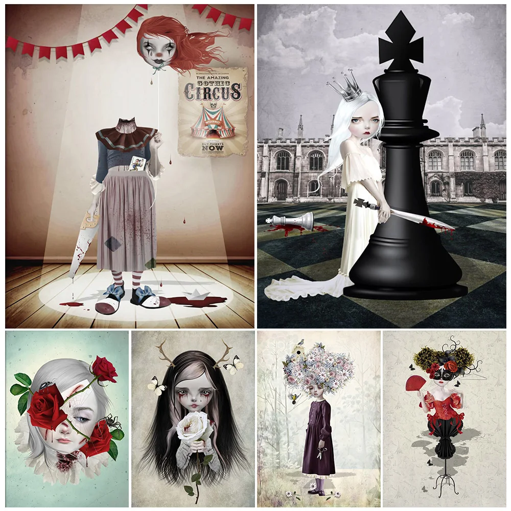 

Antlers Girl And Butterfly Girl Surrealism Gothic Wall Art Canvas Painting Creepy Cute Morbid Girl Art Poster And Print Decor