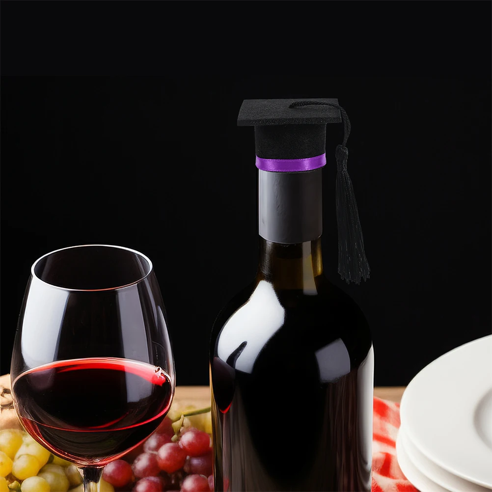 

6pcs Mini Grad Hat Topper Decoration Doctor Cap Tassel For Graduation Party Wine Beer Bottle Cover Tiny Bottle Hats Bar Tools
