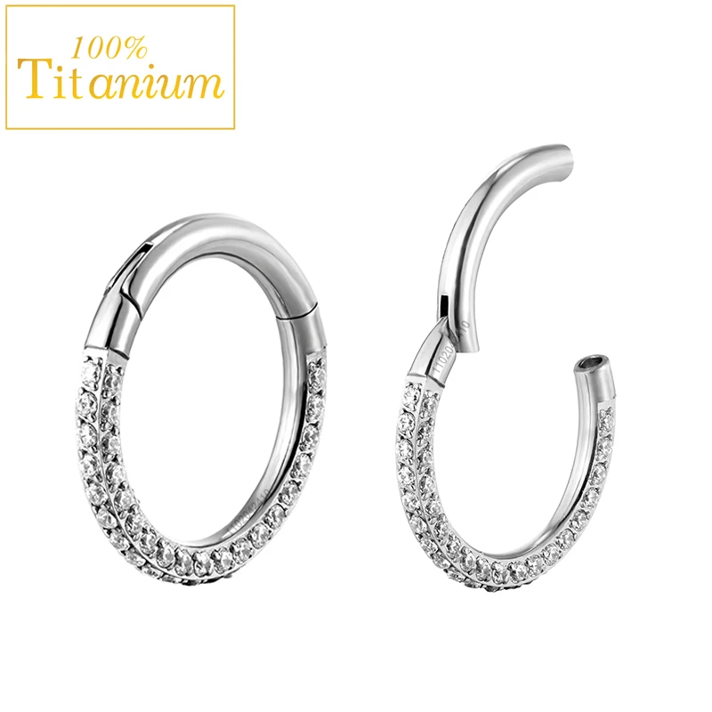 Septum Hoop Piercing Three Side Zircon Nose Ring F136 Titanium Hinged Segment Helix Cartilage Earrings High Quality Body Jewelry