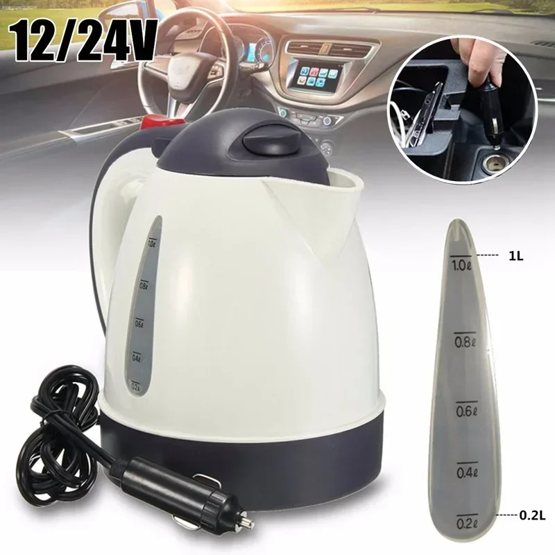 1000ML 2 ColorCar Hot Kettle Portable Water Heater Travel Auto 12V/24V for Tea Coffee 304 Stainless Steel Large Capacity Vehicle