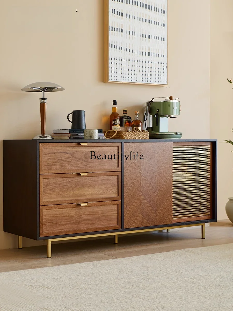 

Nordic light luxury living room locker black walnut retro style porch cabinet