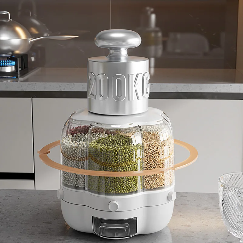 

D2 360 Degree Rotating Rice Dispenser Sealed Dry Cereal Grain Bucket Dispenser Moisture-proof Kitchen Food Container Storage Box
