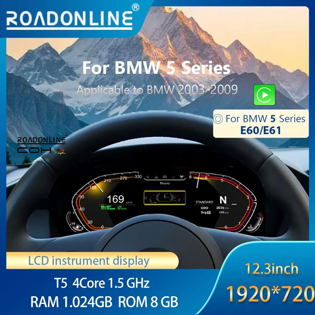 

12.3 ''Digitale Dashboard For BMW 5 Series E60 E61 2003-2009 years Ccc CIC NBT EVO Snelheidsmeter Virtuele Cockpit Carplay Voor