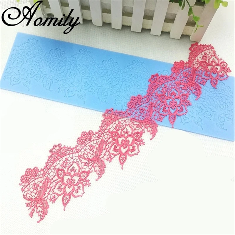 Aomily Lace Flower Wedding 40x9.5cm Cake Silicone Beautiful Flower Lace Fondant Mold Mousse Sugar Craft Icing Mat Pastry Tool