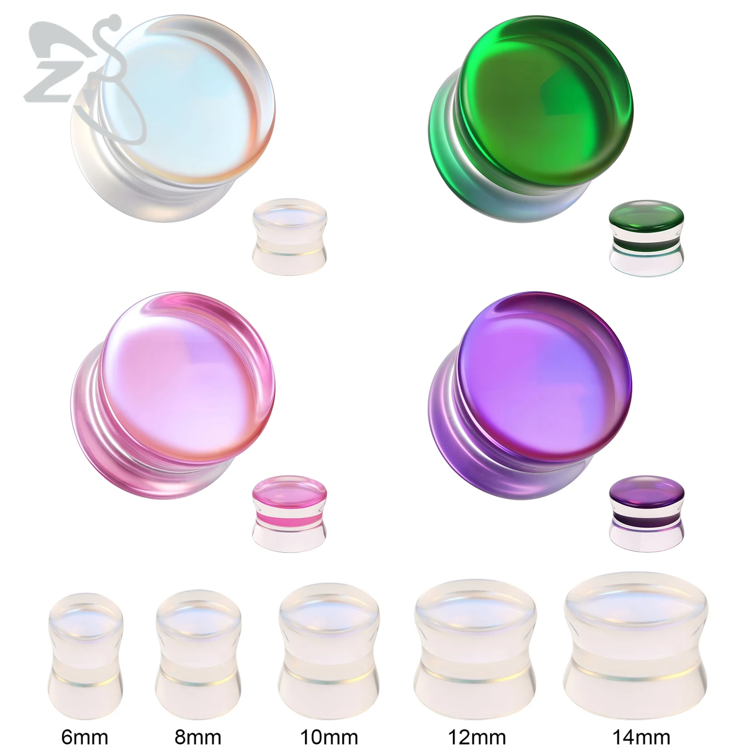 

ZS 1 Pair 6MM-14MM Colorful Glass Ear Plug And Tunnel Men Guauge Piercings Cute Flesh Expander Stretching Body Piercing Jewelry