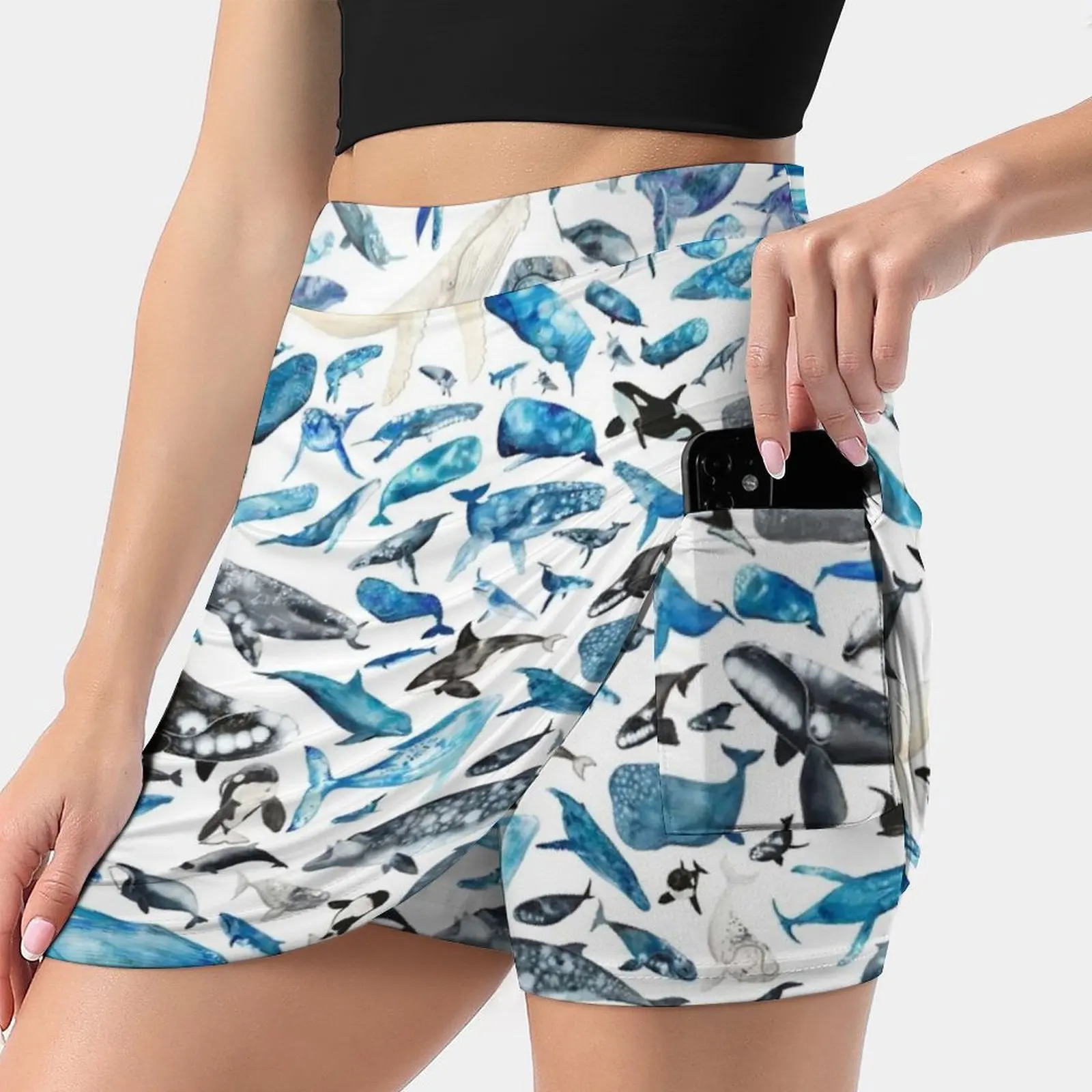 Untitled Women's skirt With Hide Pocket Tennis Skirt Golf Skirts Badminton Skirts Running skirts Whale Humpback Whale Grey