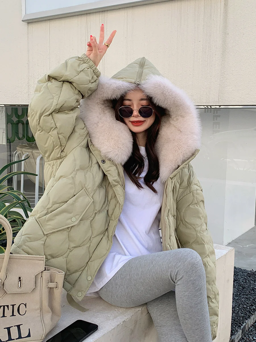 Thật Cáo Áo Khoác Lông Thú Parkas Ngỗng Xuống Áo Khoác Nữ Lỏng Lẻo Của Big Fox Cổ Lông Áo Khoác Lông Thú Damen Pelzmantel