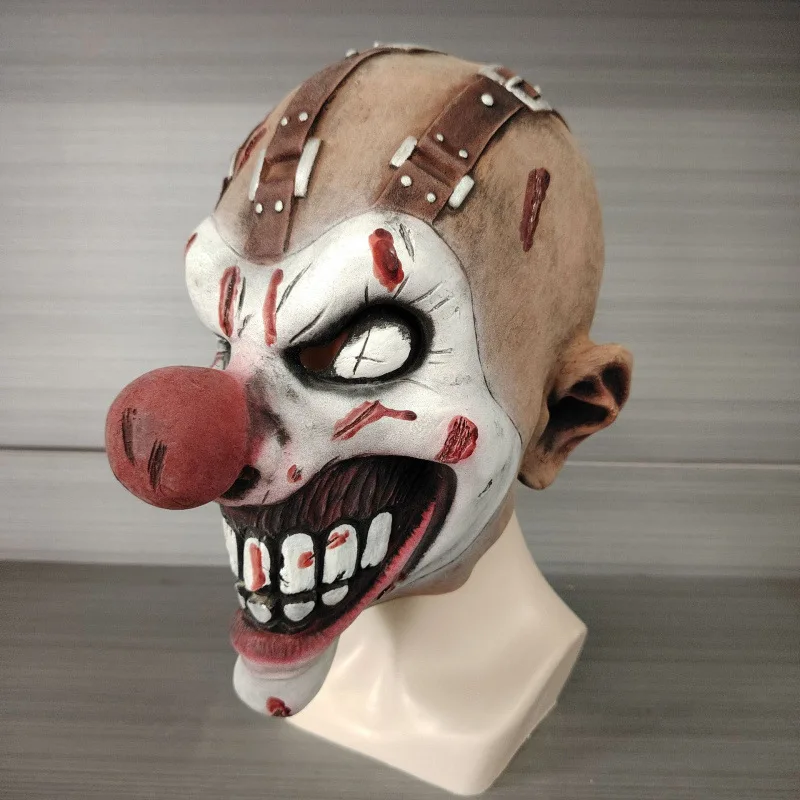 

Horror Game Movie Metal Tooth Masks Adult Latex Clown Cosplay Halloween Prop Red Nose Man Mask