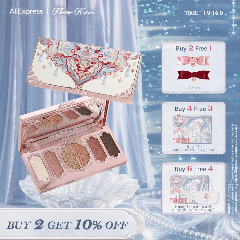 

Flower Knows Butterfly Cloud Collar Collection Embossed Six-Color Makeup Palette spreadable Suitable for daily use 6.5g