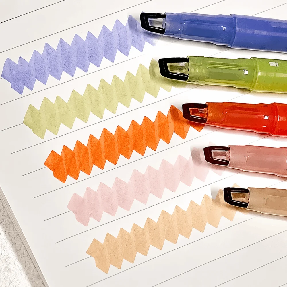 5pcs/set Dual Tip Highlighter Set Visible Window Eye-protecting Marker Pens Multi-Color Visible Window Highlighter