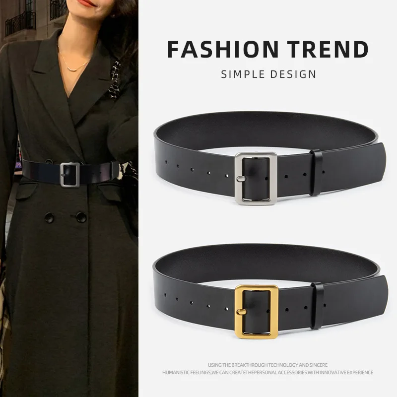 Women's Leather Wide Waistband Simple Fashion Versatile Premium Style Belt Premium Feeling Coat Accessories Classic