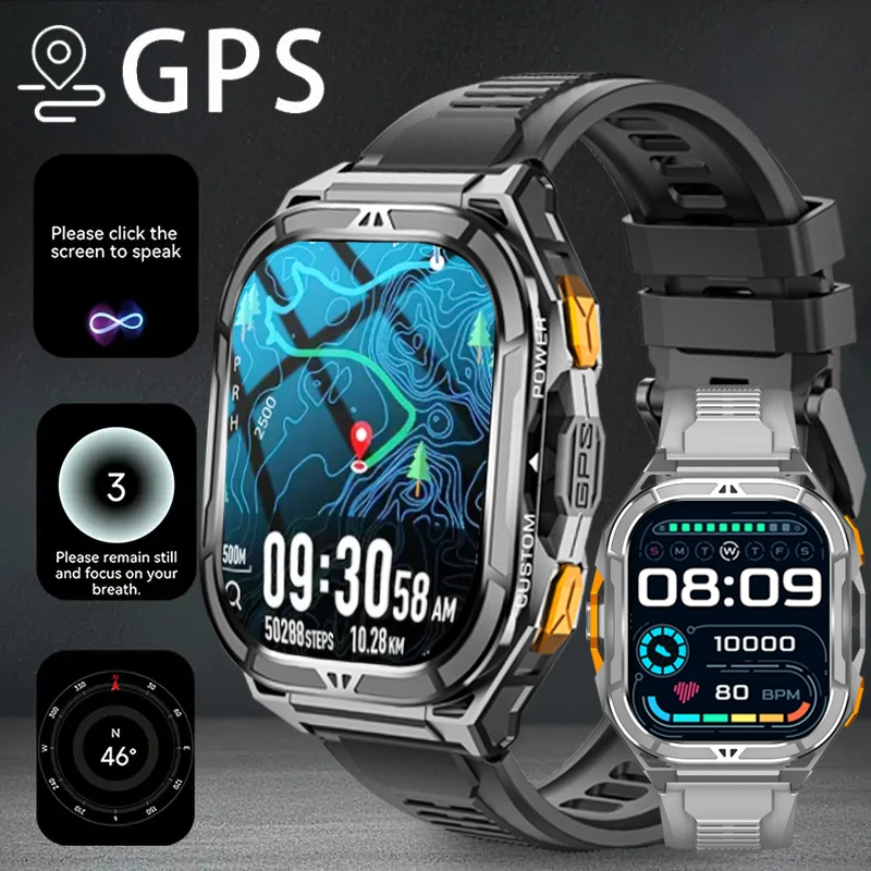

New GPS Outdoor Sports Smartwatch Men 1.96-Inch AMOLED Screen 5ATM High Quality Waterproof Voice Call Smart Watch Men+BOX