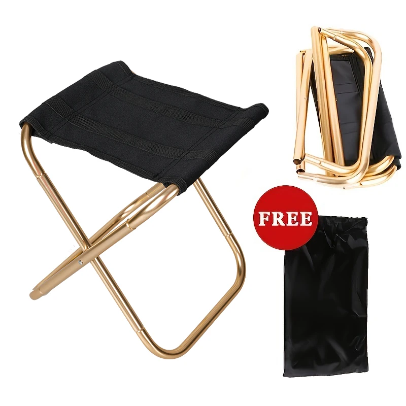 Outdoor Camping Chair Golden Aluminum Alloy Folding Chair With Bag Stool Seat Fishing Camping