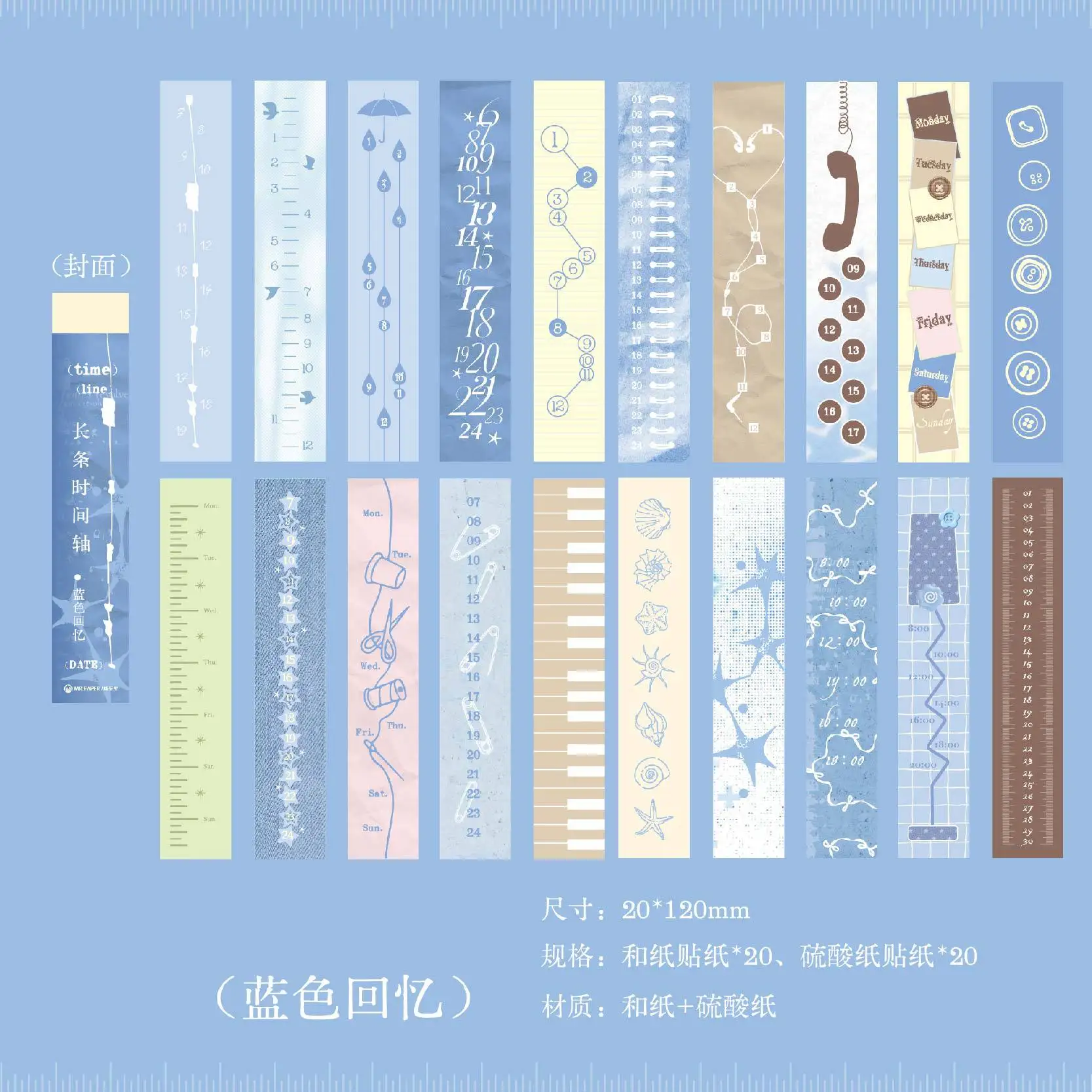 40 stuks vintage washi-papierstickers met een tijdlijn-thema, esthetische retro-stickers voor het decoreren van scrapbooks en dagboeken.
