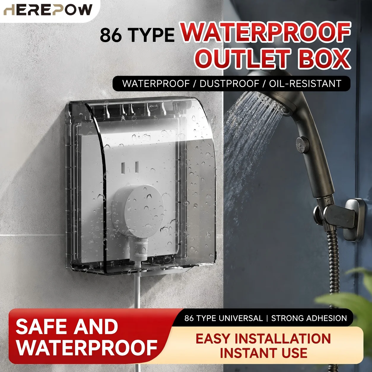 86-type switch socket waterproof cover, bathroom splash-proof box, transparent adhesive power protection cover