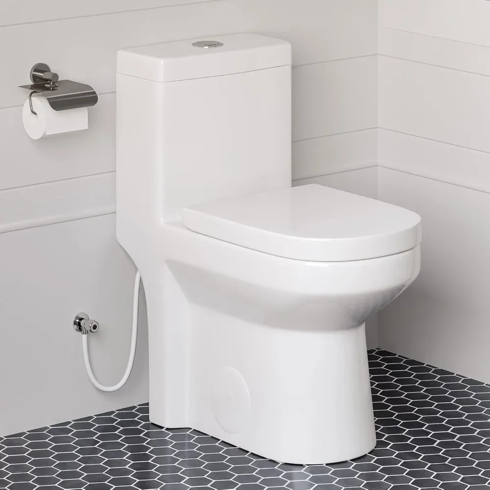 

DepositHT1000 Dual Flush One Piece Toilet, Modern Small Toilet With Soft Closing Seat, Quick Release & 12'' Rough-in, Compact &