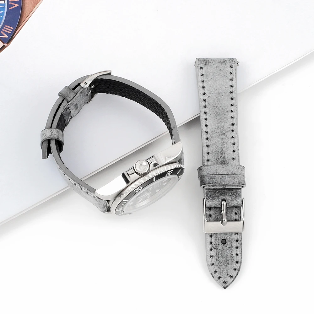 New Design Oil Wax Cow Leather Watch band 18mm 20mm 22mm 24mm Vintage Porous Watch Strap Handmade Watch Accessories