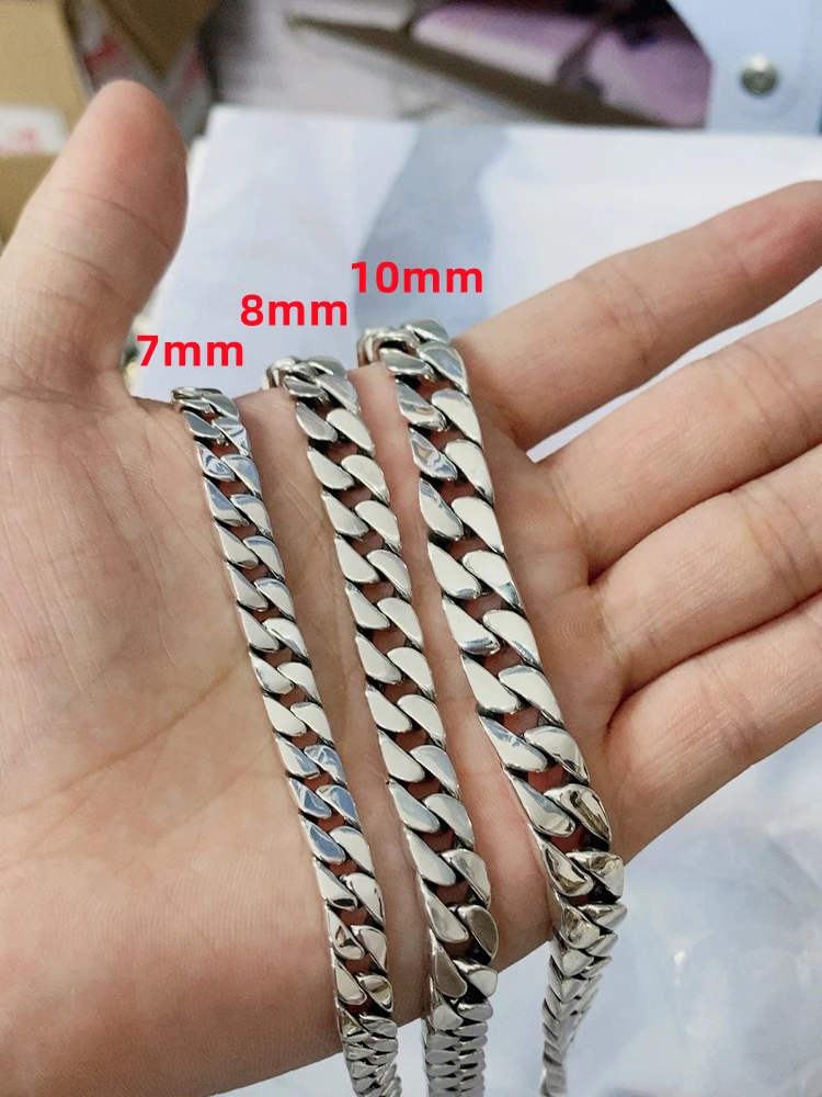 100% S925 Sterling Silver Handmade 7MM 8MM Retro Cuban Trend Rough Style Personality Man Woman Pure S925 Silver Bracelet Jewelry
