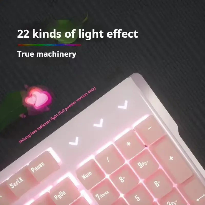 Honte Snow Moon Mechanical Keyboard Wired Girl Pink White Powder E-Sports Game Cute Computer Blue Axis Red Axis Girlish Keyboard