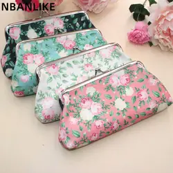 Portable Large Coin Purse Canvas Floral Women Buckle Coin Purse Handbag Card Holder
