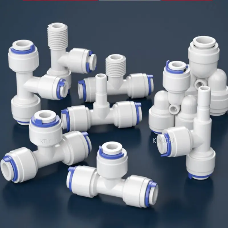 1/4 3/8 Hose Connection Tee Connector 3 Way Reverse Osmosis Quick Coupling Equal Elbow Straight RO Water Plastic Pipe Fitting