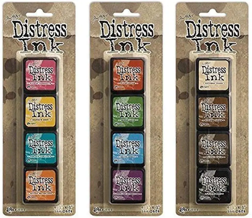 

Distress Mini Ink Pad Kits Bundle, 3 Sets of 12 Colors for Cardmaking & Crafting, Stackable Pads