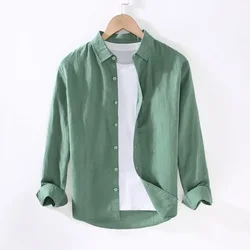 Men's Linen Shirt Thin Long Sleeved Casual Loose Cotton Linen Shirt Top White Men's Clothing