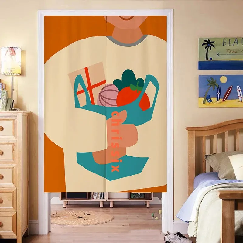 VIKAMA Vegetable Basket Noren Door Curtain, 6 Designs, Doorway Decor for Bedroom Living Room Kitchen