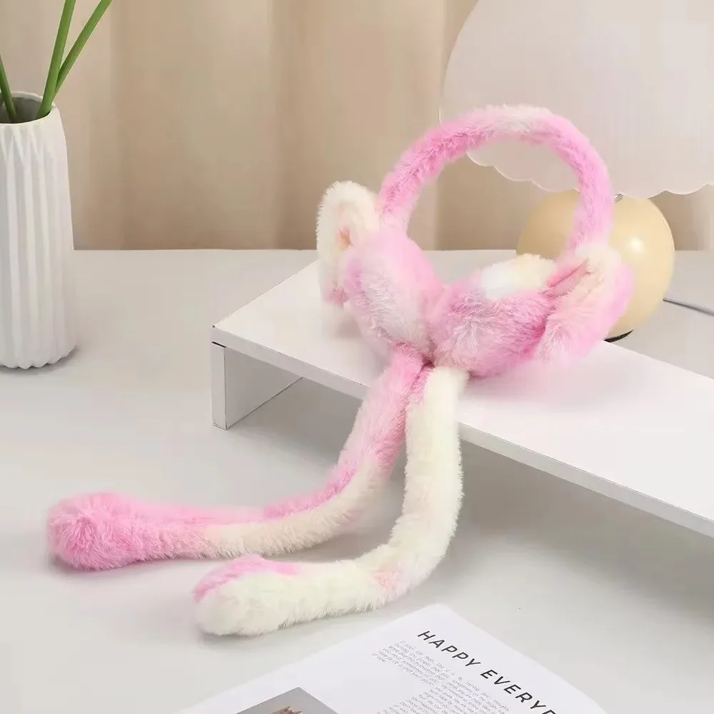 Cute Rabbit Ear Muffs Soft Colorful Winter Warm Earmuffs Moving Jumping Ears Ear Protection Cover for Women Girls