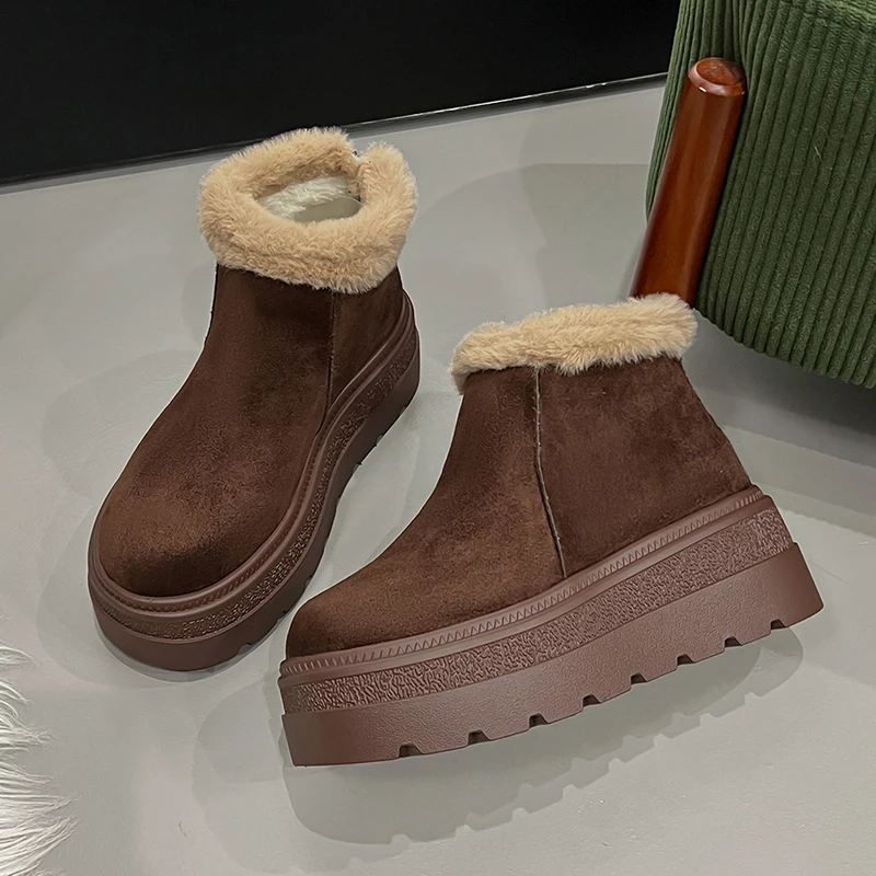 Stivali da neve da donna Appartamenti Scarpe invernali in pelliccia Stivali corti con zip 2025 Moda Sport Sneaker Comfort Stivali Chelsea corti in peluche Mujer Botas