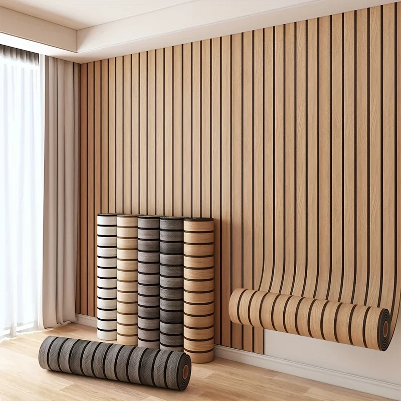 1 Roll Self-adhesive Wall Tiles Stickers Wood Grain Wallpaper Kitchen Bedroom Bathroom Living Room Decor Waterproof Wall Tiles
