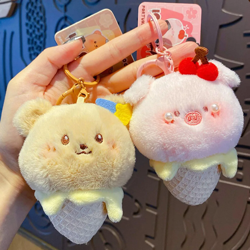 New Plush Bags Pendant Panda Couple Accessories Cream Bear Keychain Car Key Chain