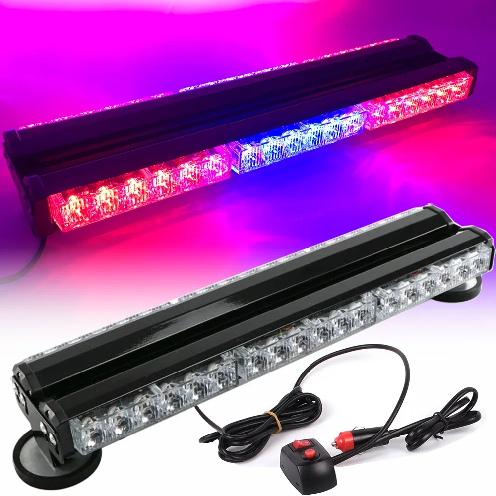 

Red Blue 18 LED Double Row Car Roof Emergency Strobe Light Rescue Vehicle Fire Fighting Police Hazard Flashing Warning Lights