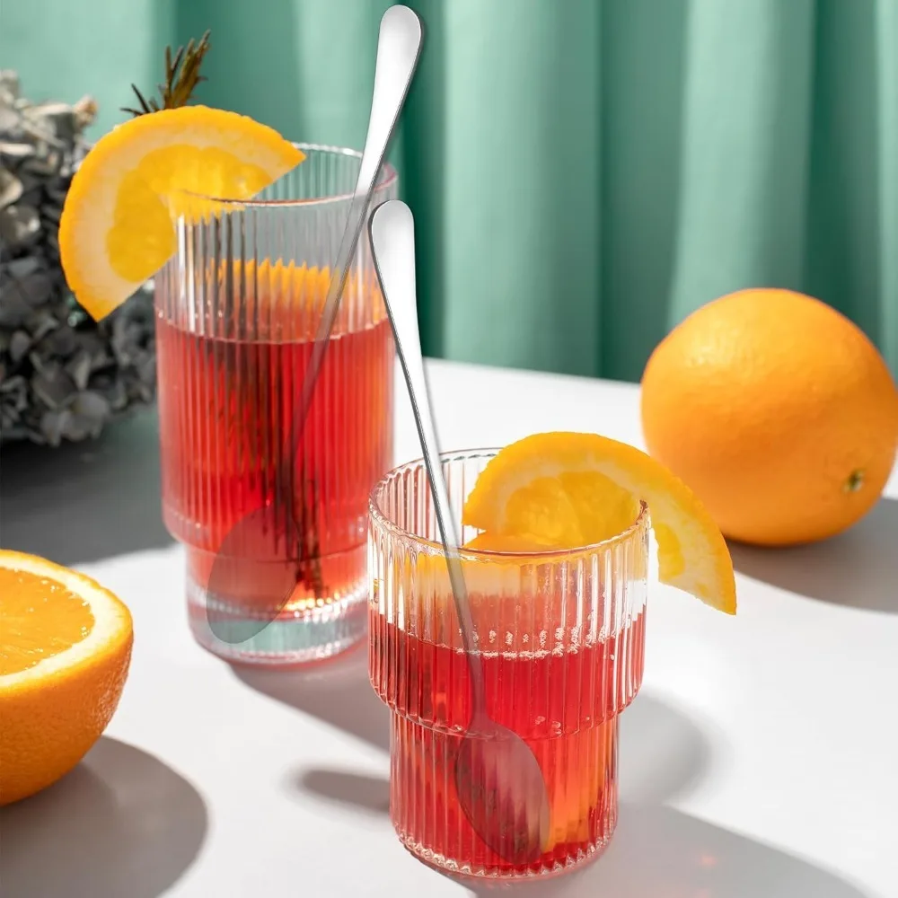 مجموعة مكونة من 6 قطع من ملاعق القهوة ذات المقبض الطويل من الفولاذ المقاوم للصدأ، ملاعق شاي مثلج للطعام، ملاعق آيس كريم، ملاعق متعددة الأغراض