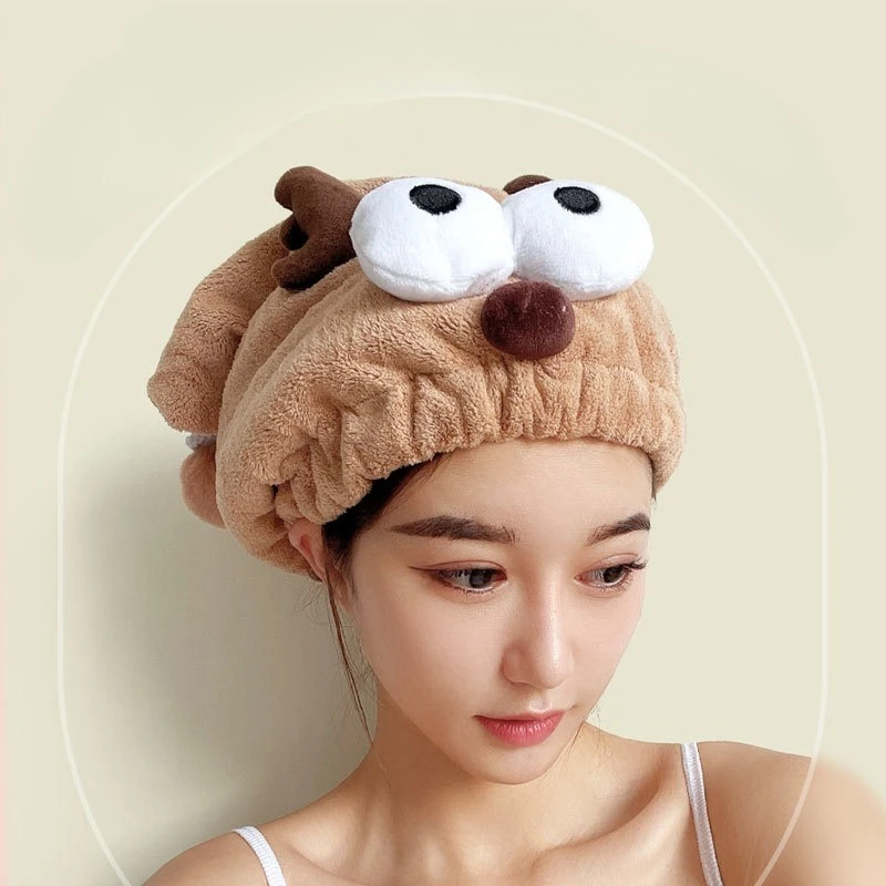 

Thick Super Absorbent Quick Dry Hair Towel Cap for Women Cute Cotton Cartoon Hair Wrap Turban Soft Bath Shower Towel Head Cover