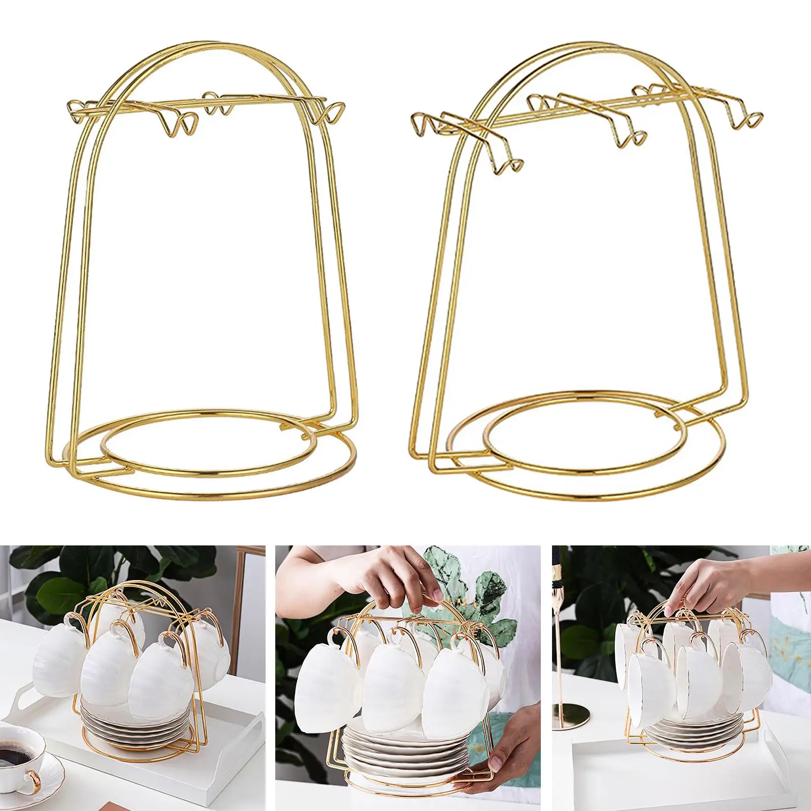 

Metal Tea Cup and Saucer Display Rack with Hook Durable Cup Holder Cup Rack for Dishes Countertop Tabletop Decor Organizer