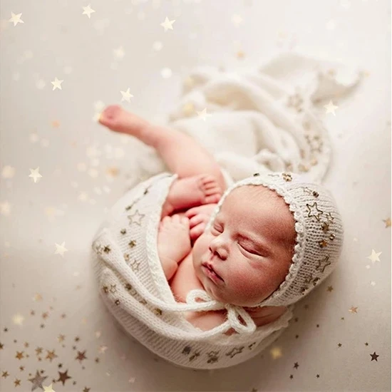 Newborn Photography Props Blingbling Stars Starry Soft Knitted Wraps Hats 2pcs Set Studio Photoshoot Photo Prop Shower Gift