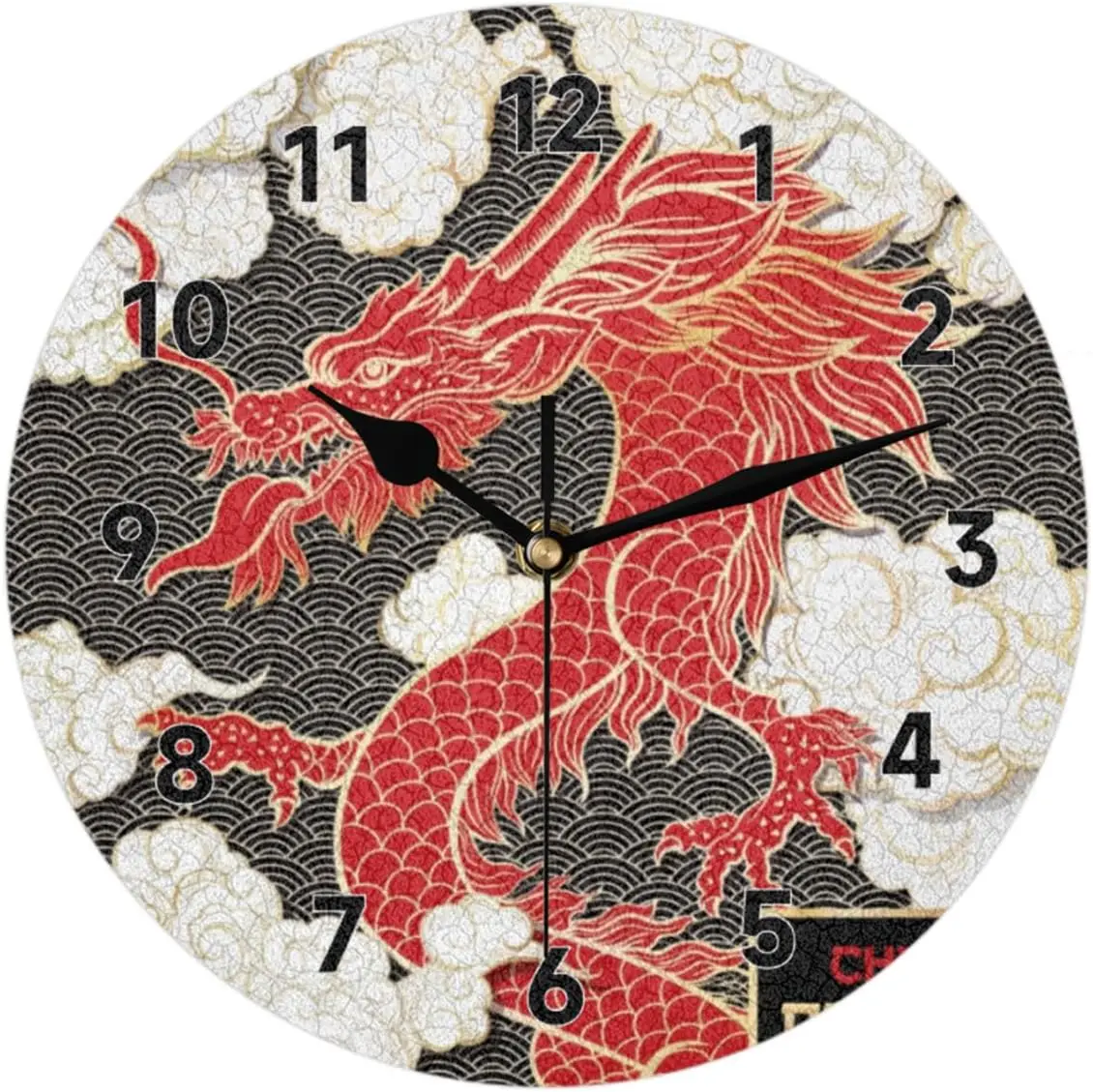 Oriental Fish Scale Wall Clock Decorative Round 12 Inch Ornament Modern Wall Clocks Battery Operated for Living Room Bedroom Kit