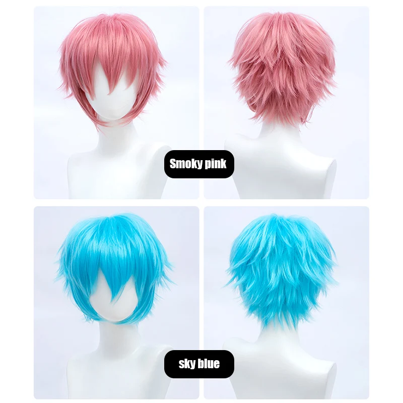 New Concubine Synthetic Bob Men\'s Short Straight Hair Cover Fake Cosplay Wig Ombre Green Black Blue Blonde Hairpiece