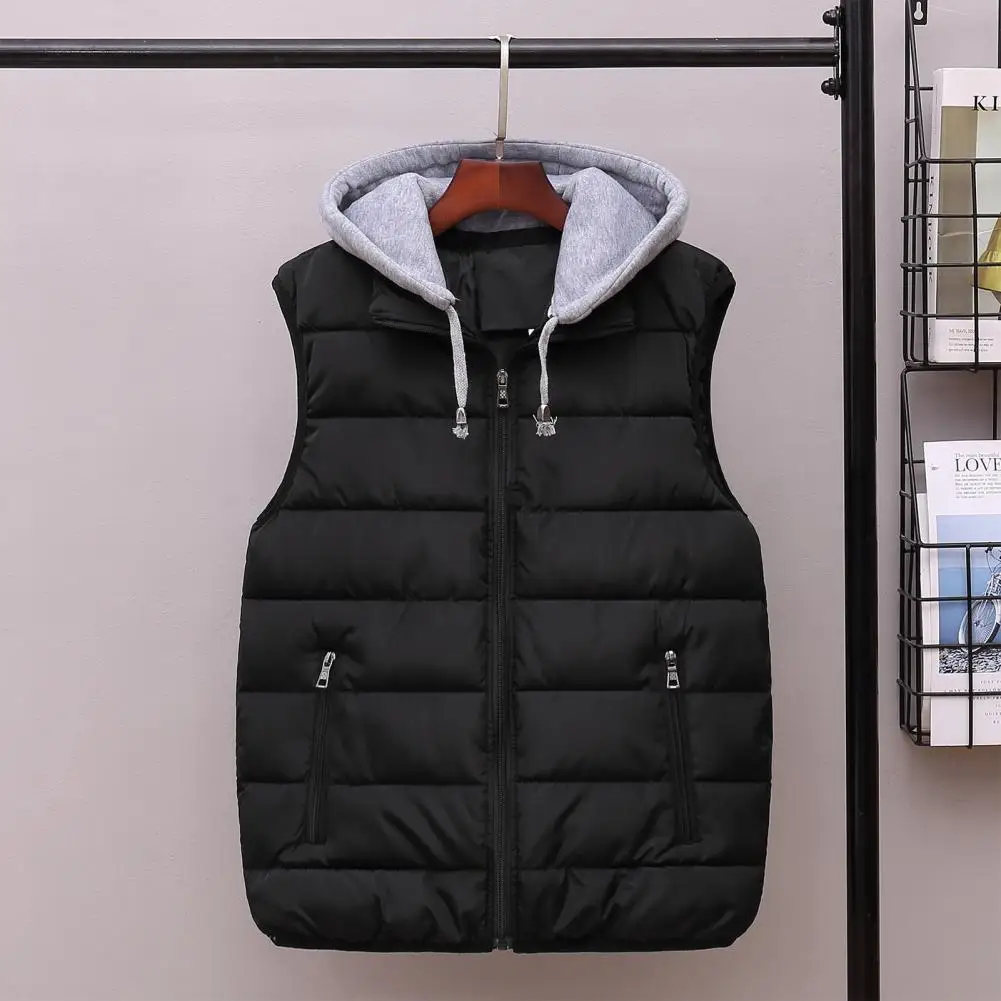 Men Cold Weather Vest Men Hooded Zipper Waistcoat Men's Hooded Sleeveless Down Vest with Zipper Closure Pockets Warm for Winter