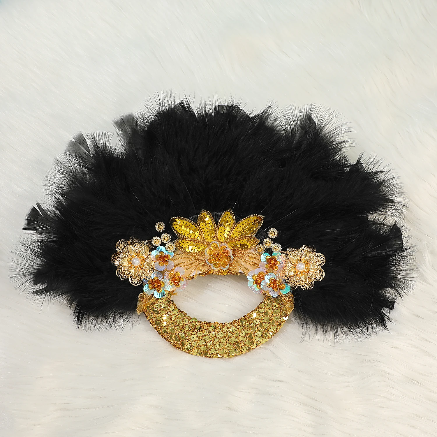 Wedding Feather Fan Big Size Design African black Feather Fan For Bride Double Side Feather