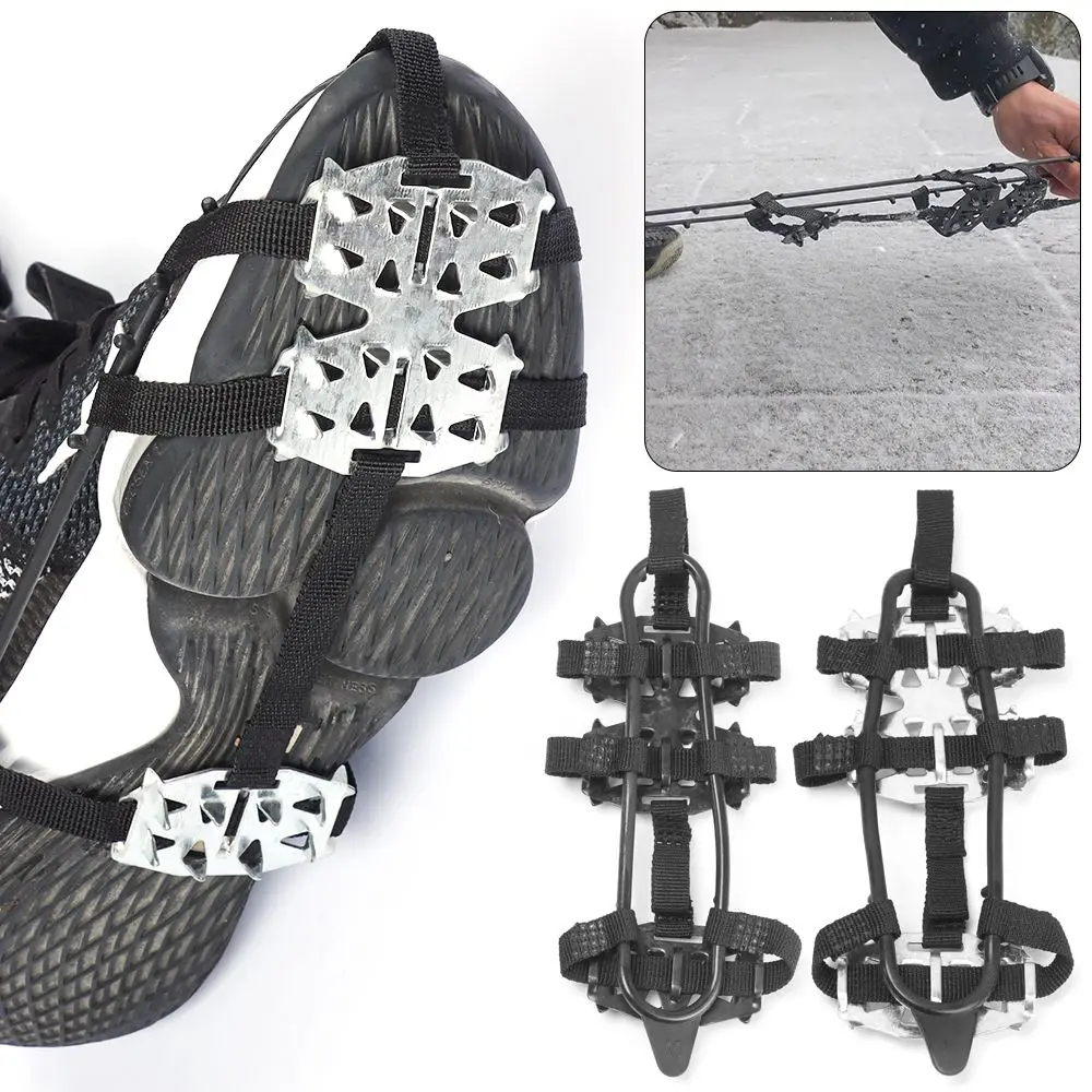 Anti-Slip Shoes Spikes, Escalada Garras De Neve, Sapatos Grips, Grips De Gelo, 24 Dentes, Grampos, 1 Par