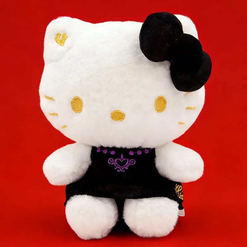 Sanrio Hello Kitty Plush Keychain Anime Black Velvet Dress Gold Embroidery Doll Pendant Heart Shaped Buckle Bag Cute Girls Gifts